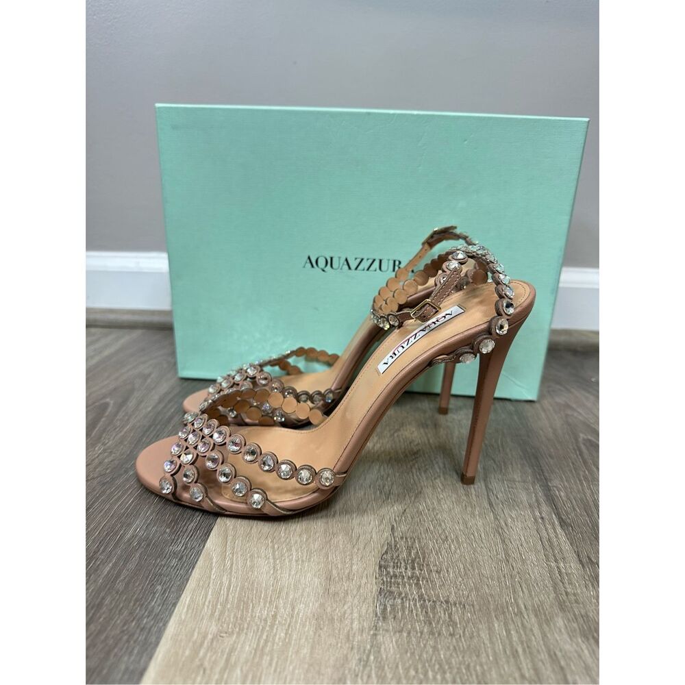 Aquazzura Tequila Crystal-Embellished Leather Sandals in Powder Pink EU40 $1525 - Picture 13 of 15